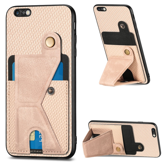 Caja del teléfono del sostenedor en forma de K de la tarjeta del tirón de la cartera de la fibra de carbono, For iPhone 6 / 6s, For iPhone 6 Plus / 6s Plus, For iPhone SE 2022 / 2020 / 7 / 8, For iPhone 7 Plus / 8 Plus, For iPhone X / XS, For iPhone XR...