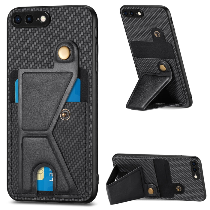 Caja del teléfono del sostenedor en forma de K de la tarjeta del tirón de la cartera de la fibra de carbono, For iPhone 6 / 6s, For iPhone 6 Plus / 6s Plus, For iPhone SE 2022 / 2020 / 7 / 8, For iPhone 7 Plus / 8 Plus, For iPhone X / XS, For iPhone XR...