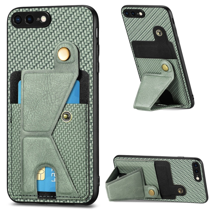 Caja del teléfono del sostenedor en forma de K de la tarjeta del tirón de la cartera de la fibra de carbono, For iPhone 6 / 6s, For iPhone 6 Plus / 6s Plus, For iPhone SE 2022 / 2020 / 7 / 8, For iPhone 7 Plus / 8 Plus, For iPhone X / XS, For iPhone XR...