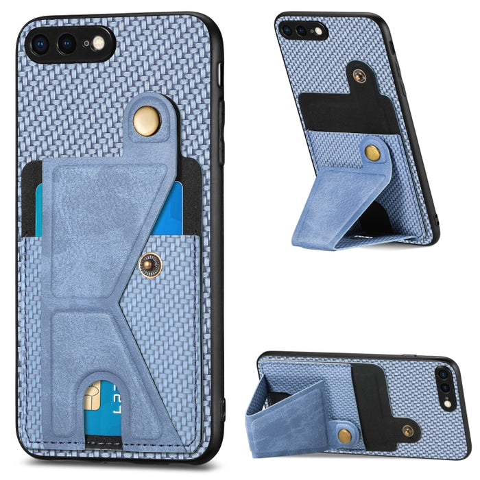 Caja del teléfono del sostenedor en forma de K de la tarjeta del tirón de la cartera de la fibra de carbono, For iPhone 6 / 6s, For iPhone 6 Plus / 6s Plus, For iPhone SE 2022 / 2020 / 7 / 8, For iPhone 7 Plus / 8 Plus, For iPhone X / XS, For iPhone XR...