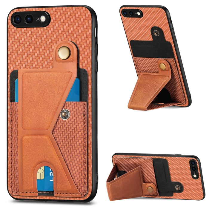 Caja del teléfono del sostenedor en forma de K de la tarjeta del tirón de la cartera de la fibra de carbono, For iPhone 6 / 6s, For iPhone 6 Plus / 6s Plus, For iPhone SE 2022 / 2020 / 7 / 8, For iPhone 7 Plus / 8 Plus, For iPhone X / XS, For iPhone XR...
