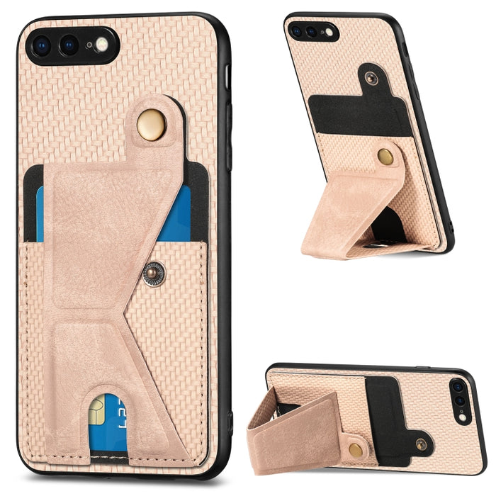 Caja del teléfono del sostenedor en forma de K de la tarjeta del tirón de la cartera de la fibra de carbono, For iPhone 6 / 6s, For iPhone 6 Plus / 6s Plus, For iPhone SE 2022 / 2020 / 7 / 8, For iPhone 7 Plus / 8 Plus, For iPhone X / XS, For iPhone XR...
