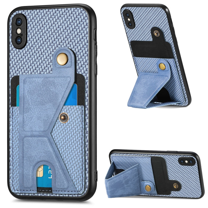 Caja del teléfono del sostenedor en forma de K de la tarjeta del tirón de la cartera de la fibra de carbono, For iPhone 6 / 6s, For iPhone 6 Plus / 6s Plus, For iPhone SE 2022 / 2020 / 7 / 8, For iPhone 7 Plus / 8 Plus, For iPhone X / XS, For iPhone XR...