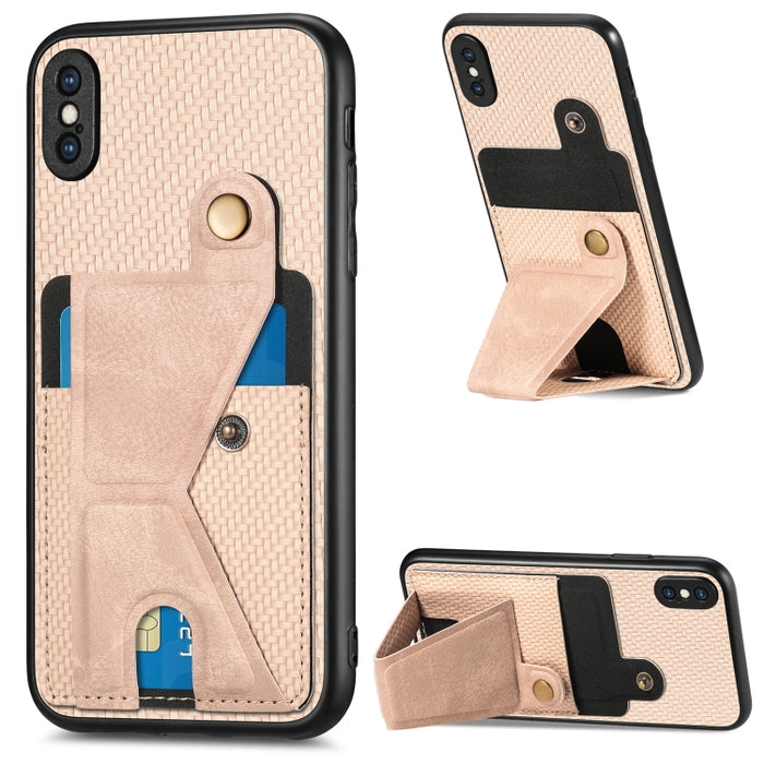 Caja del teléfono del sostenedor en forma de K de la tarjeta del tirón de la cartera de la fibra de carbono, For iPhone 6 / 6s, For iPhone 6 Plus / 6s Plus, For iPhone SE 2022 / 2020 / 7 / 8, For iPhone 7 Plus / 8 Plus, For iPhone X / XS, For iPhone XR...