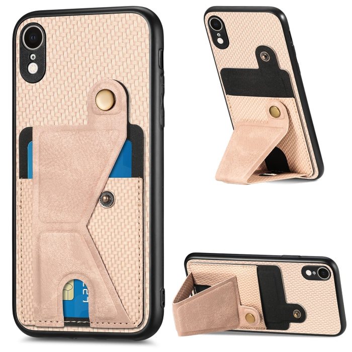 Caja del teléfono del sostenedor en forma de K de la tarjeta del tirón de la cartera de la fibra de carbono, For iPhone 6 / 6s, For iPhone 6 Plus / 6s Plus, For iPhone SE 2022 / 2020 / 7 / 8, For iPhone 7 Plus / 8 Plus, For iPhone X / XS, For iPhone XR...