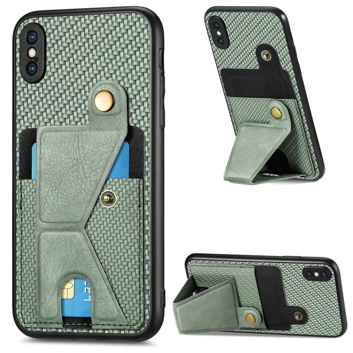 Caja del teléfono del sostenedor en forma de K de la tarjeta del tirón de la cartera de la fibra de carbono, For iPhone 6 / 6s, For iPhone 6 Plus / 6s Plus, For iPhone SE 2022 / 2020 / 7 / 8, For iPhone 7 Plus / 8 Plus, For iPhone X / XS, For iPhone XR...