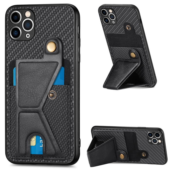 Caja del teléfono del sostenedor en forma de K de la tarjeta del tirón de la cartera de la fibra de carbono, For iPhone 6 / 6s, For iPhone 6 Plus / 6s Plus, For iPhone SE 2022 / 2020 / 7 / 8, For iPhone 7 Plus / 8 Plus, For iPhone X / XS, For iPhone XR...