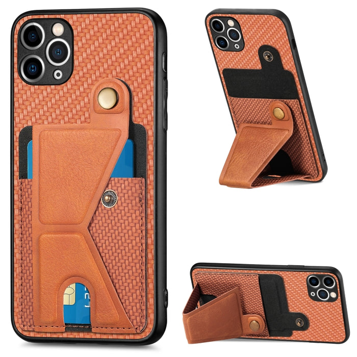 Caja del teléfono del sostenedor en forma de K de la tarjeta del tirón de la cartera de la fibra de carbono, For iPhone 6 / 6s, For iPhone 6 Plus / 6s Plus, For iPhone SE 2022 / 2020 / 7 / 8, For iPhone 7 Plus / 8 Plus, For iPhone X / XS, For iPhone XR...
