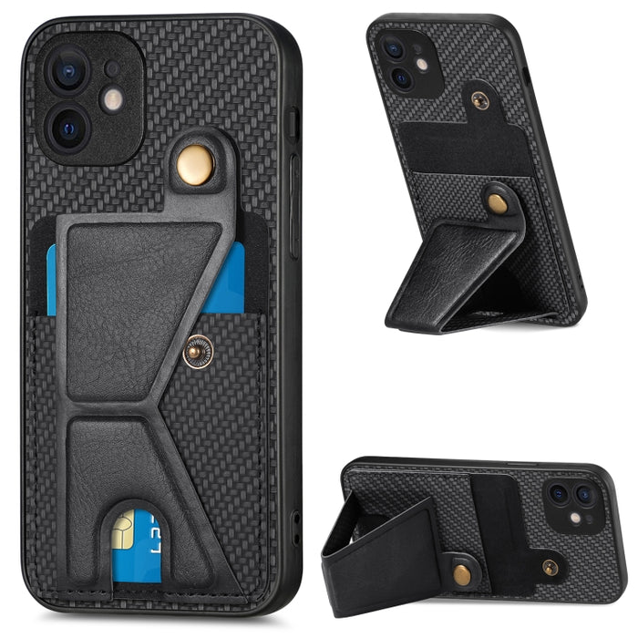 Caja del teléfono del sostenedor en forma de K de la tarjeta del tirón de la cartera de la fibra de carbono, For iPhone 6 / 6s, For iPhone 6 Plus / 6s Plus, For iPhone SE 2022 / 2020 / 7 / 8, For iPhone 7 Plus / 8 Plus, For iPhone X / XS, For iPhone XR...