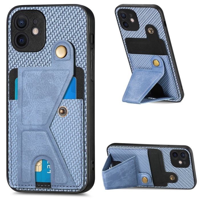 Caja del teléfono del sostenedor en forma de K de la tarjeta del tirón de la cartera de la fibra de carbono, For iPhone 6 / 6s, For iPhone 6 Plus / 6s Plus, For iPhone SE 2022 / 2020 / 7 / 8, For iPhone 7 Plus / 8 Plus, For iPhone X / XS, For iPhone XR...