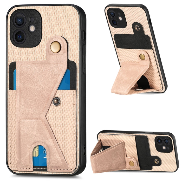 Caja del teléfono del sostenedor en forma de K de la tarjeta del tirón de la cartera de la fibra de carbono, For iPhone 6 / 6s, For iPhone 6 Plus / 6s Plus, For iPhone SE 2022 / 2020 / 7 / 8, For iPhone 7 Plus / 8 Plus, For iPhone X / XS, For iPhone XR...