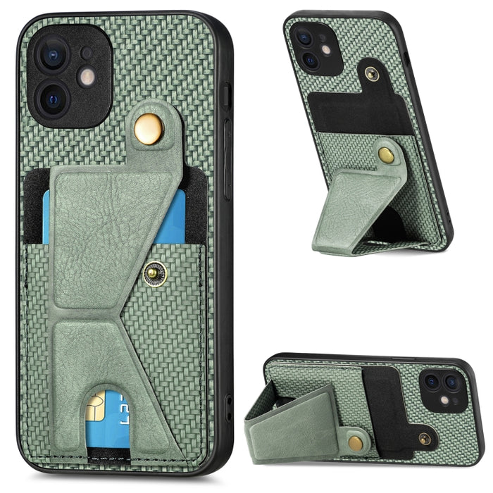 Caja del teléfono del sostenedor en forma de K de la tarjeta del tirón de la cartera de la fibra de carbono, For iPhone 6 / 6s, For iPhone 6 Plus / 6s Plus, For iPhone SE 2022 / 2020 / 7 / 8, For iPhone 7 Plus / 8 Plus, For iPhone X / XS, For iPhone XR...