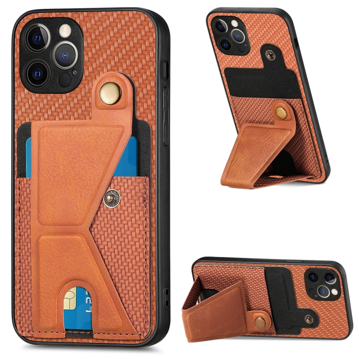 Caja del teléfono del sostenedor en forma de K de la tarjeta del tirón de la cartera de la fibra de carbono, For iPhone 6 / 6s, For iPhone 6 Plus / 6s Plus, For iPhone SE 2022 / 2020 / 7 / 8, For iPhone 7 Plus / 8 Plus, For iPhone X / XS, For iPhone XR...
