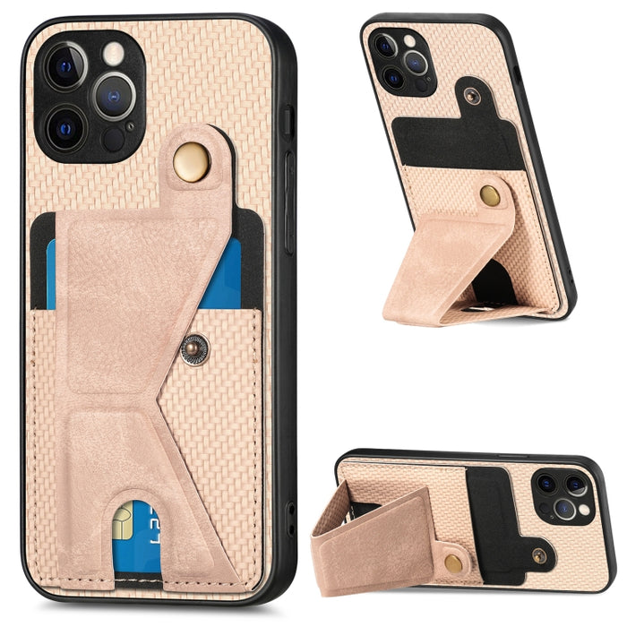 Caja del teléfono del sostenedor en forma de K de la tarjeta del tirón de la cartera de la fibra de carbono, For iPhone 6 / 6s, For iPhone 6 Plus / 6s Plus, For iPhone SE 2022 / 2020 / 7 / 8, For iPhone 7 Plus / 8 Plus, For iPhone X / XS, For iPhone XR...