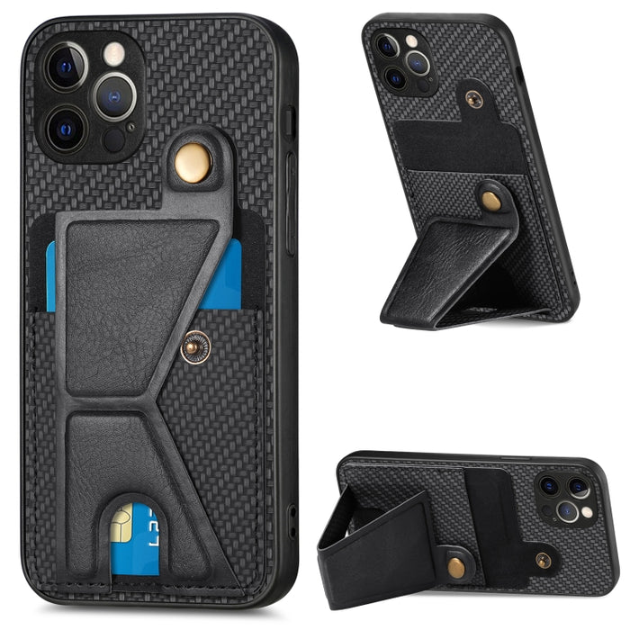 Caja del teléfono del sostenedor en forma de K de la tarjeta del tirón de la cartera de la fibra de carbono, For iPhone 6 / 6s, For iPhone 6 Plus / 6s Plus, For iPhone SE 2022 / 2020 / 7 / 8, For iPhone 7 Plus / 8 Plus, For iPhone X / XS, For iPhone XR...