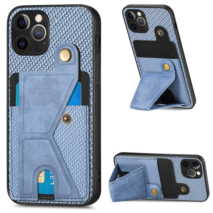 Caja del teléfono del sostenedor en forma de K de la tarjeta del tirón de la cartera de la fibra de carbono, For iPhone 6 / 6s, For iPhone 6 Plus / 6s Plus, For iPhone SE 2022 / 2020 / 7 / 8, For iPhone 7 Plus / 8 Plus, For iPhone X / XS, For iPhone XR...