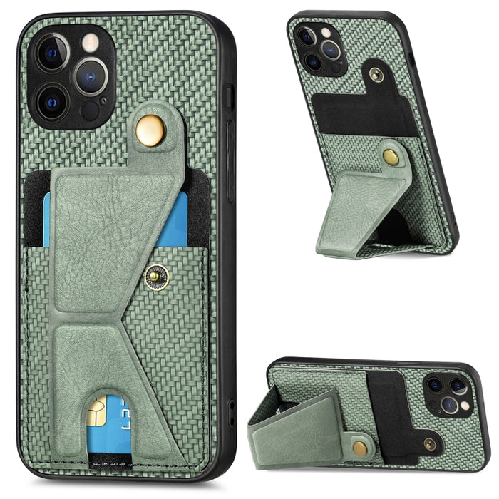 Caja del teléfono del sostenedor en forma de K de la tarjeta del tirón de la cartera de la fibra de carbono, For iPhone 6 / 6s, For iPhone 6 Plus / 6s Plus, For iPhone SE 2022 / 2020 / 7 / 8, For iPhone 7 Plus / 8 Plus, For iPhone X / XS, For iPhone XR...