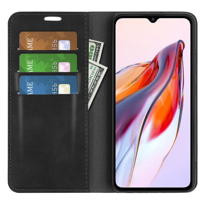 Para Xiaomi Redmi 12C Funda de cuero con succión magnética de piel retro, For Xiaomi Redmi 12C
