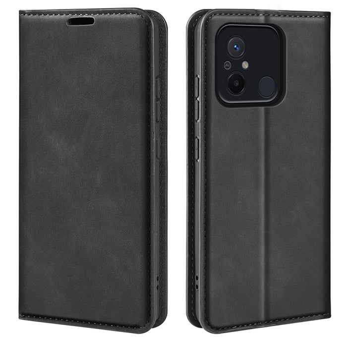 Para Xiaomi Redmi 12C Funda de cuero con succión magnética de piel retro, For Xiaomi Redmi 12C