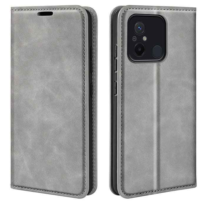 Para Xiaomi Redmi 12C Funda de cuero con succión magnética de piel retro, For Xiaomi Redmi 12C