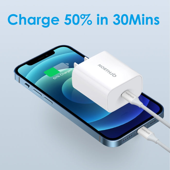 NORTHJO NOPD2000 PD 20W USB-C / Type-C Cargador de pared rápido de puerto único, US Plug, EU Plug