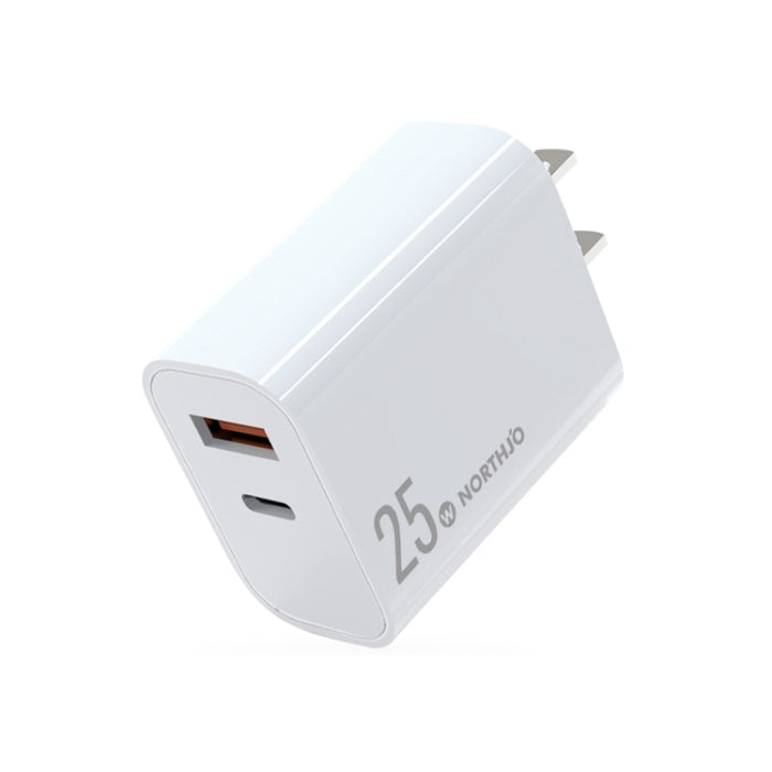 NORTHJO NOPD2502 PD 25W USB-C/Type-C + QC 3.0 Cargador rápido de dos puertos USB, US Plug, EU Plug, UK Plug, AU Plug