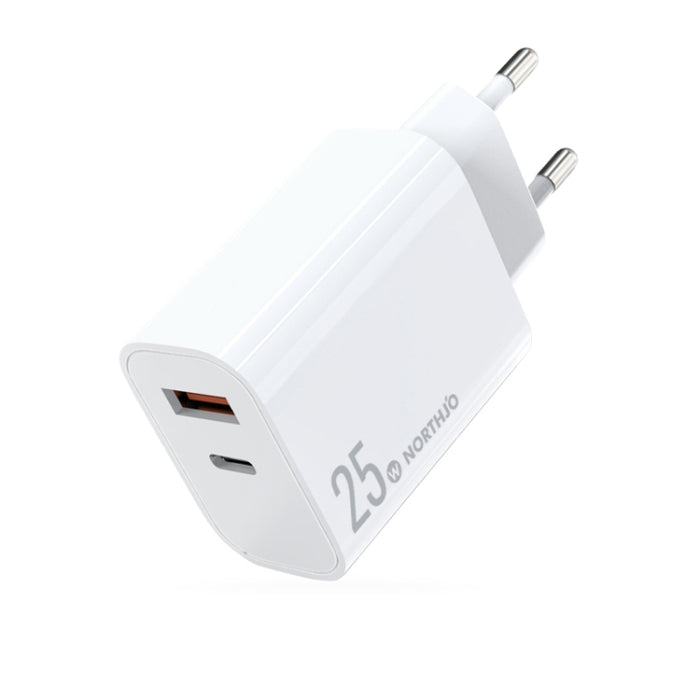 NORTHJO NOPD2502 PD 25W USB-C/Type-C + QC 3.0 Cargador rápido de dos puertos USB, US Plug, EU Plug, UK Plug, AU Plug