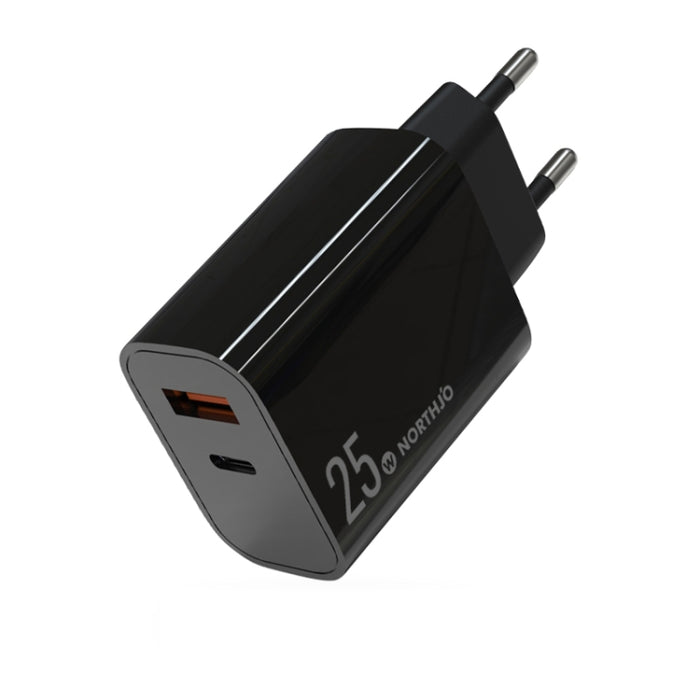 NORTHJO NOPD2502 PD 25W USB-C/Type-C + QC 3.0 Cargador rápido de dos puertos USB, US Plug, EU Plug, UK Plug, AU Plug