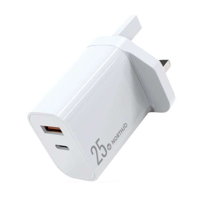 NORTHJO NOPD2502 PD 25W USB-C/Type-C + QC 3.0 Cargador rápido de dos puertos USB, US Plug, EU Plug, UK Plug, AU Plug