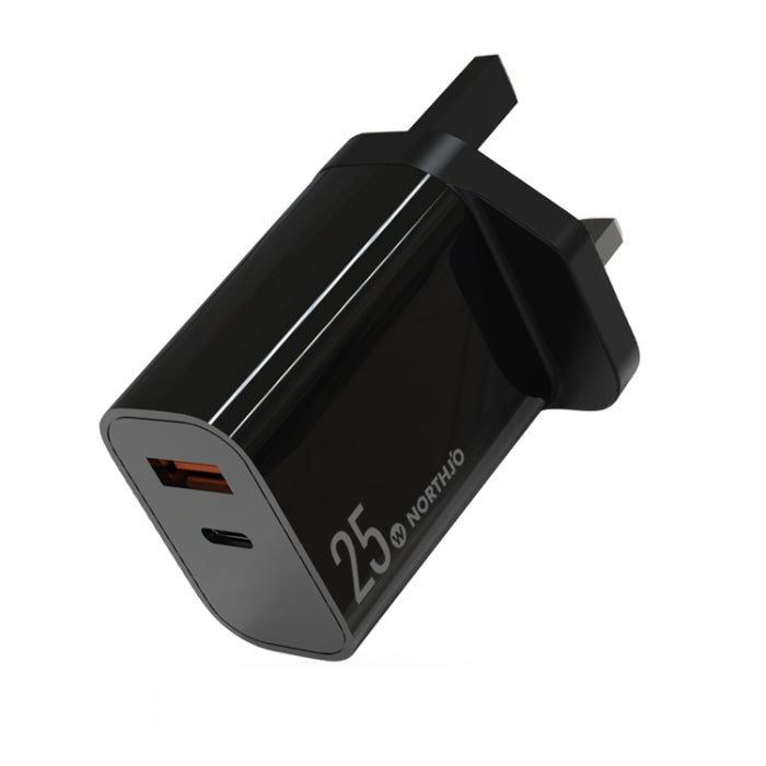 NORTHJO NOPD2502 PD 25W USB-C/Type-C + QC 3.0 Cargador rápido de dos puertos USB, US Plug, EU Plug, UK Plug, AU Plug