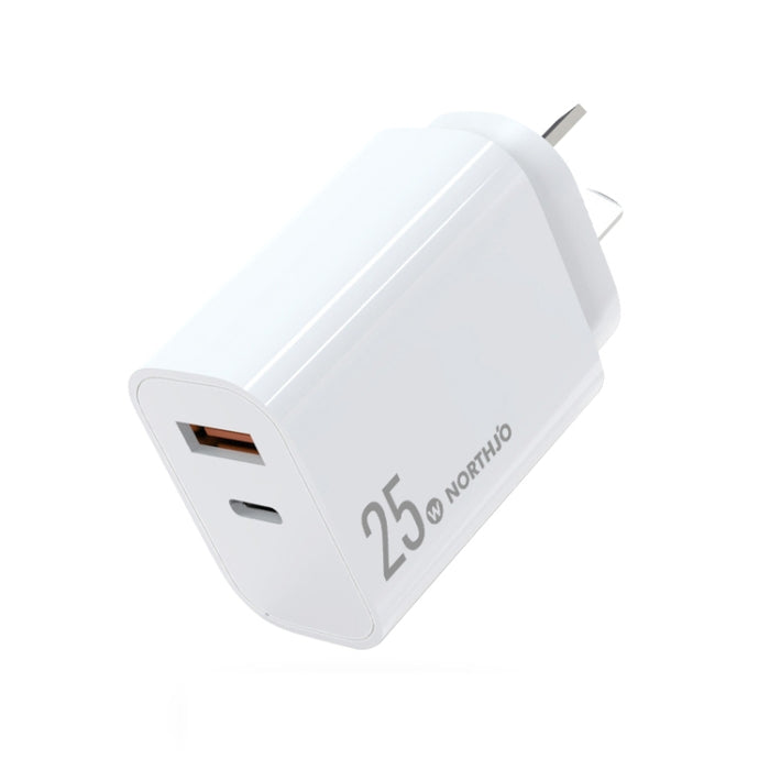 NORTHJO NOPD2502 PD 25W USB-C/Type-C + QC 3.0 Cargador rápido de dos puertos USB, US Plug, EU Plug, UK Plug, AU Plug