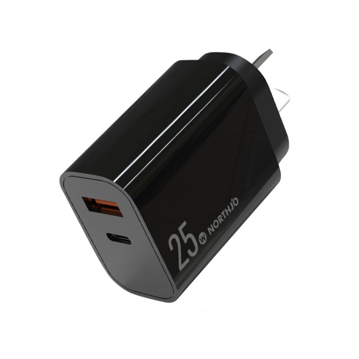 NORTHJO NOPD2502 PD 25W USB-C/Type-C + QC 3.0 Cargador rápido de dos puertos USB, US Plug, EU Plug, UK Plug, AU Plug