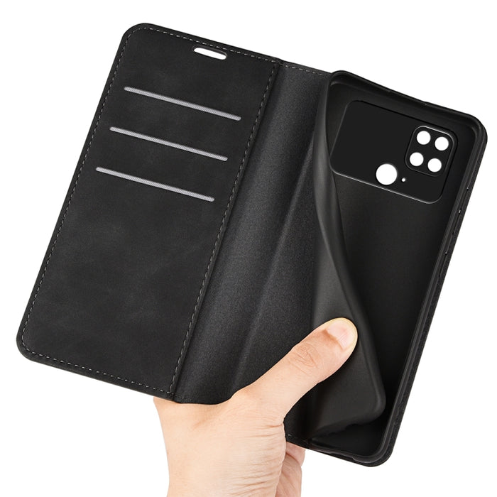 Para Xiaomi Poco C40 Funda de cuero con succión magnética de piel retro, For Xiaomi Poco C40