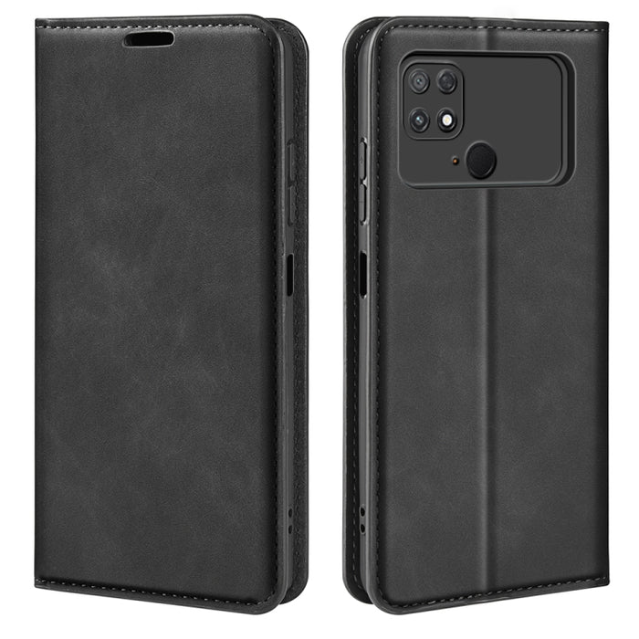 Para Xiaomi Poco C40 Funda de cuero con succión magnética de piel retro, For Xiaomi Poco C40