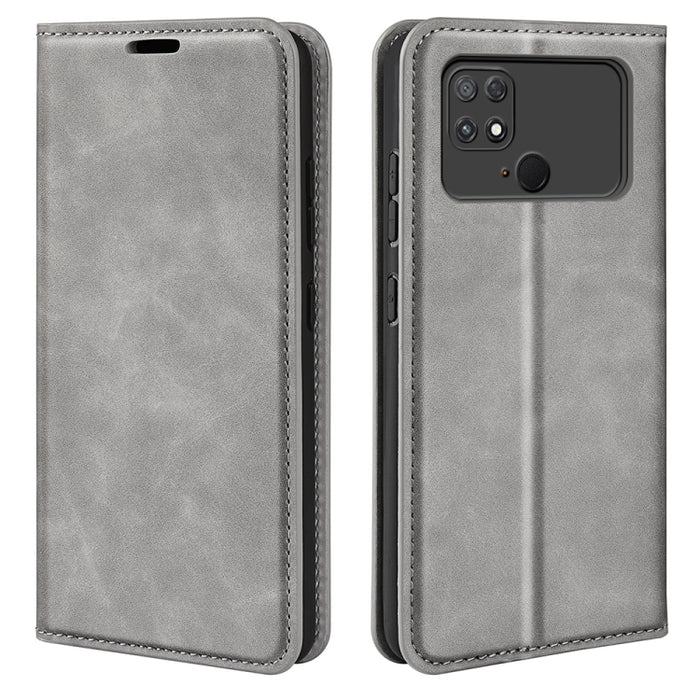 Para Xiaomi Poco C40 Funda de cuero con succión magnética de piel retro, For Xiaomi Poco C40