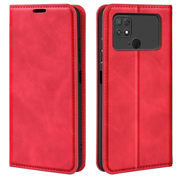 Para Xiaomi Poco C40 Funda de cuero con succión magnética de piel retro, For Xiaomi Poco C40