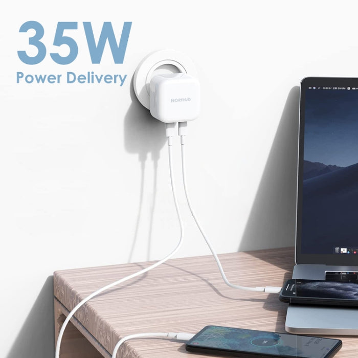 NORTHJO NOGAN3502 GaN PD PPS 35W Dual USB-C / Type-CCargador rápido de pared, EU Plug, UK Plug