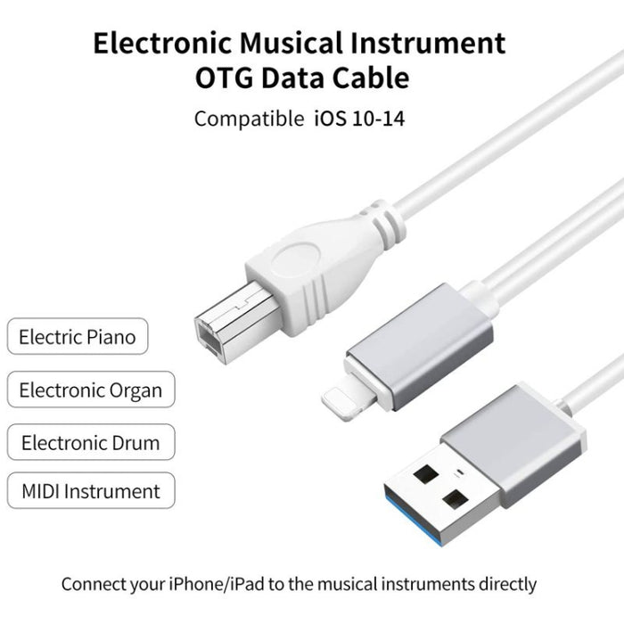 Cable multifuncional de carga y OTG para instrumento de música electrónica, 1m, 8 pines a USB + MIDI, Compatible con iOS 10-14