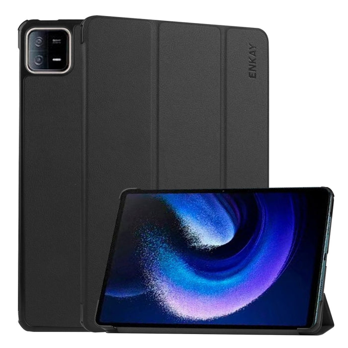 Para Xiaomi Pad 6 ENKAY Tri-fold Custer Texture Funda de cuero con soporte inteligente, For Xiaomi Pad 6