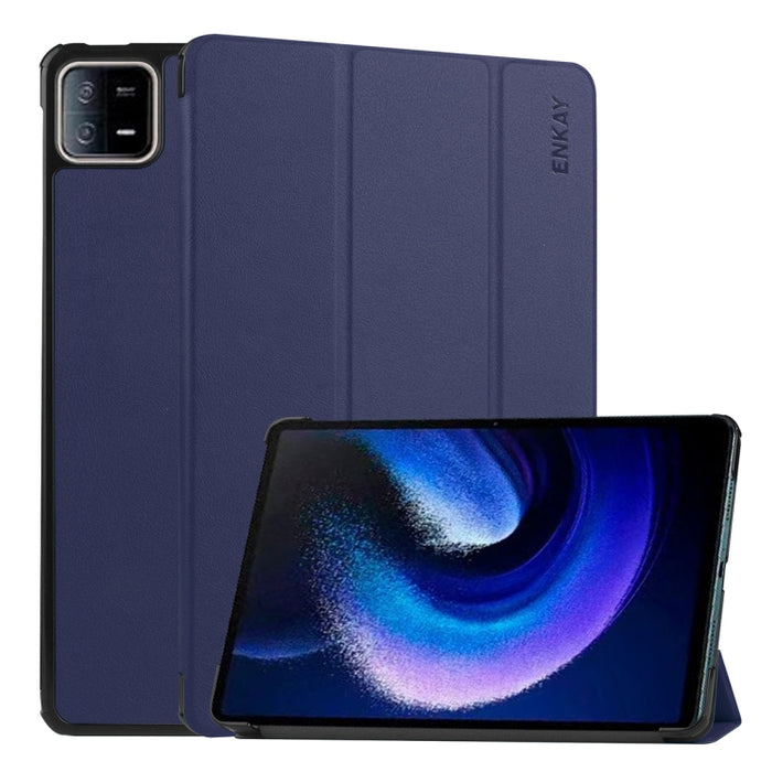 Para Xiaomi Pad 6 ENKAY Tri-fold Custer Texture Funda de cuero con soporte inteligente, For Xiaomi Pad 6