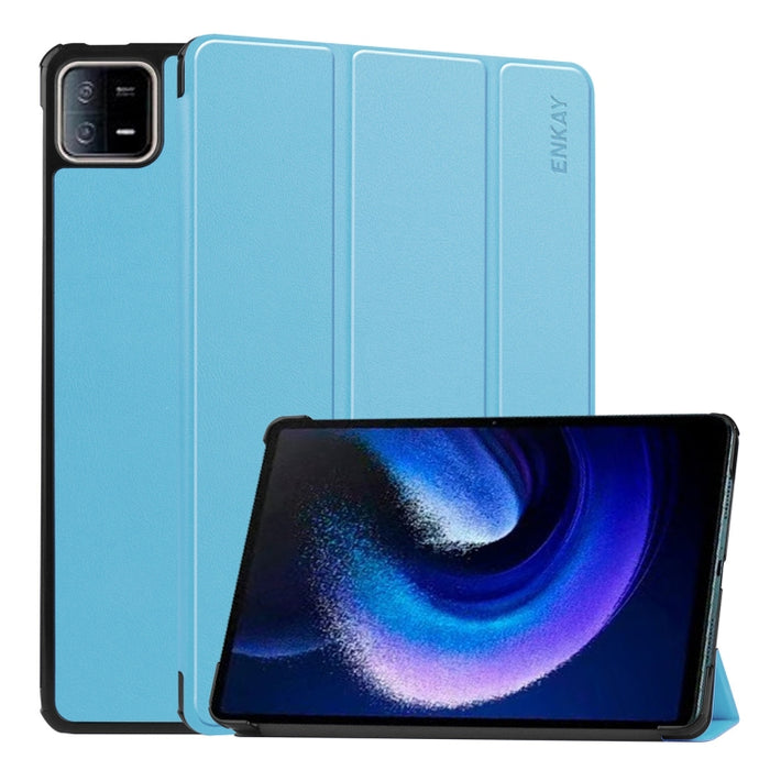 Para Xiaomi Pad 6 ENKAY Tri-fold Custer Texture Funda de cuero con soporte inteligente, For Xiaomi Pad 6