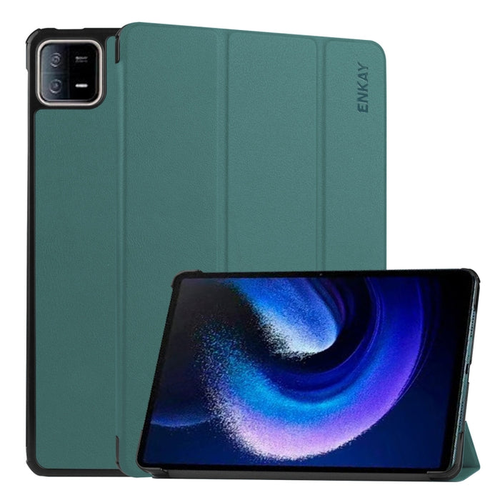 Para Xiaomi Pad 6 ENKAY Tri-fold Custer Texture Funda de cuero con soporte inteligente, For Xiaomi Pad 6