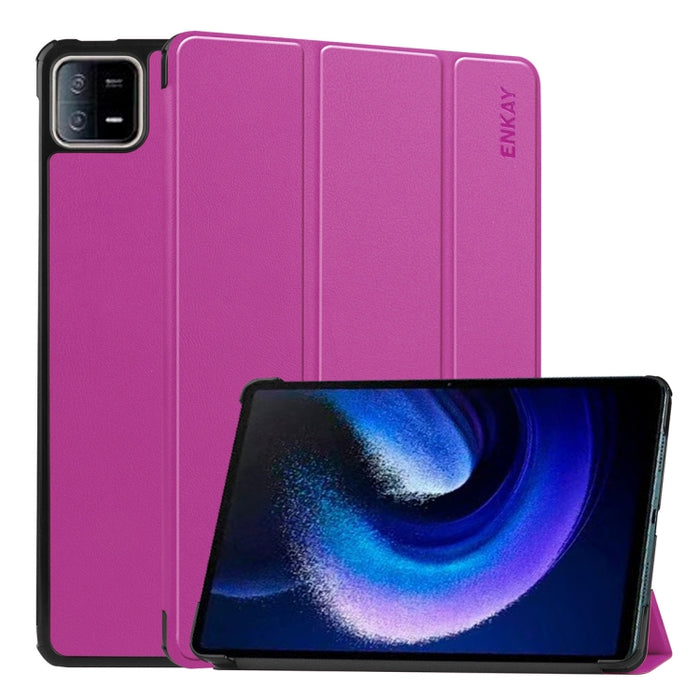 Para Xiaomi Pad 6 ENKAY Tri-fold Custer Texture Funda de cuero con soporte inteligente, For Xiaomi Pad 6