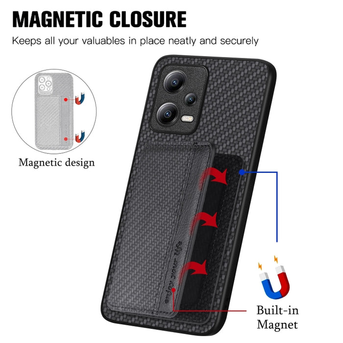 Estuche para teléfono con bolsa de tarjeta magnética de fibra de carbono, For Xiaomi Poco X5, For Xiaomi Redmi Note 10 5G, For Xiaomi Redmi Note 12 5G Global, For OPPO A74 5G