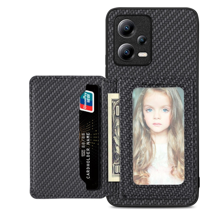 Estuche para teléfono con bolsa de tarjeta magnética de fibra de carbono, For Xiaomi Poco X5, For Xiaomi Redmi Note 10 5G, For Xiaomi Redmi Note 12 5G Global, For OPPO A74 5G
