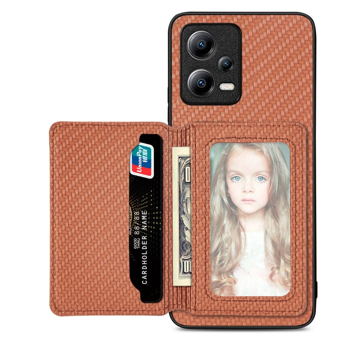 Estuche para teléfono con bolsa de tarjeta magnética de fibra de carbono, For Xiaomi Poco X5, For Xiaomi Redmi Note 10 5G, For Xiaomi Redmi Note 12 5G Global, For OPPO A74 5G