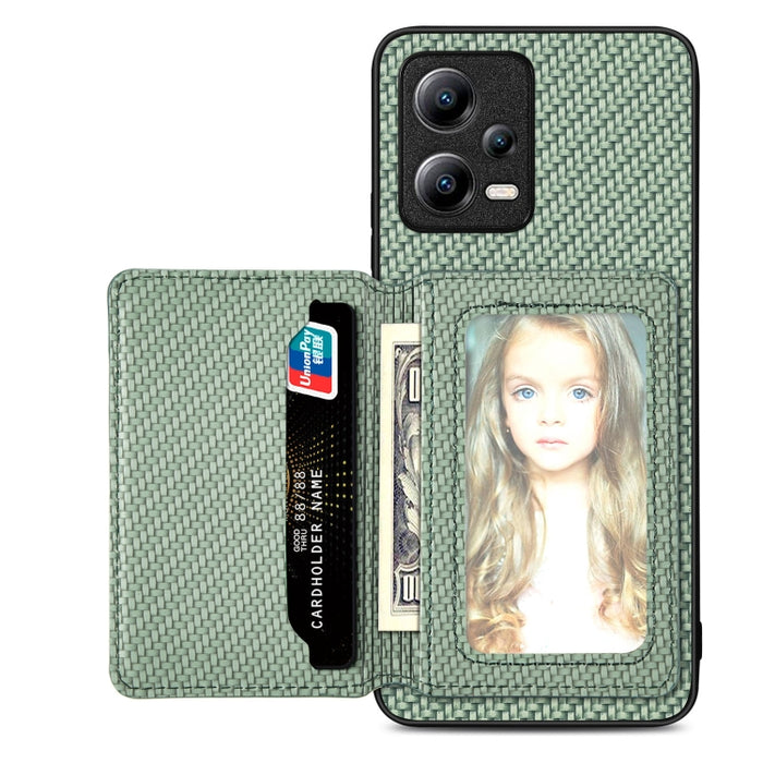 Estuche para teléfono con bolsa de tarjeta magnética de fibra de carbono, For Xiaomi Poco X5, For Xiaomi Redmi Note 10 5G, For Xiaomi Redmi Note 12 5G Global, For OPPO A74 5G