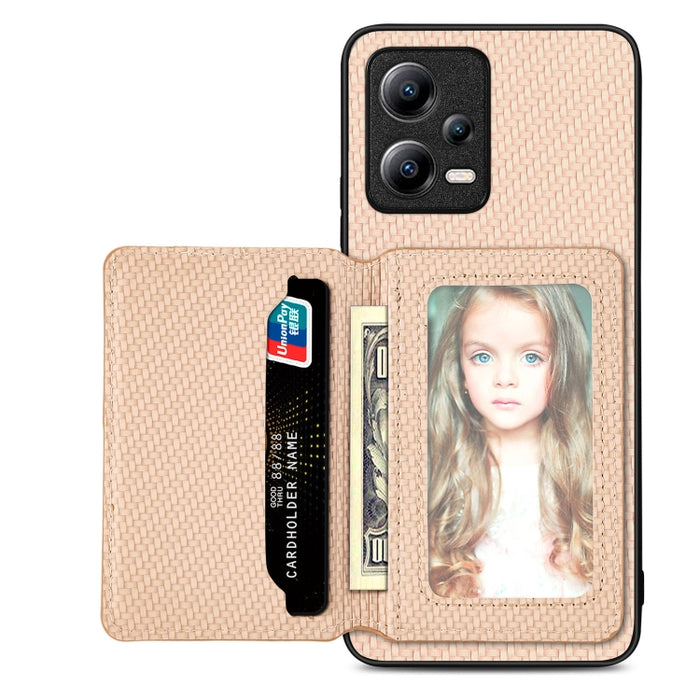 Estuche para teléfono con bolsa de tarjeta magnética de fibra de carbono, For Xiaomi Poco X5, For Xiaomi Redmi Note 10 5G, For Xiaomi Redmi Note 12 5G Global, For OPPO A74 5G
