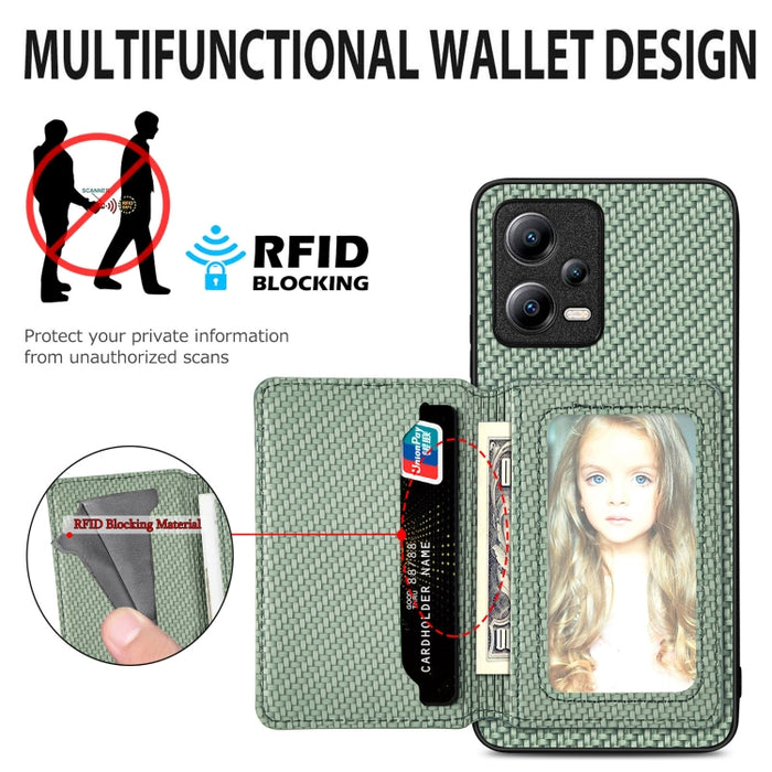 Estuche para teléfono con bolsa de tarjeta magnética de fibra de carbono, For Xiaomi Poco X5, For Xiaomi Redmi Note 10 5G, For Xiaomi Redmi Note 12 5G Global, For OPPO A74 5G