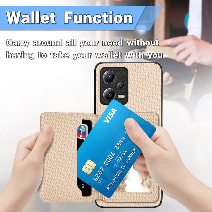 Estuche para teléfono con bolsa de tarjeta magnética de fibra de carbono, For Xiaomi Poco X5, For Xiaomi Redmi Note 10 5G, For Xiaomi Redmi Note 12 5G Global, For OPPO A74 5G